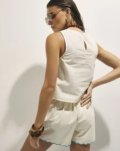 Cream Embroidered Tank Top