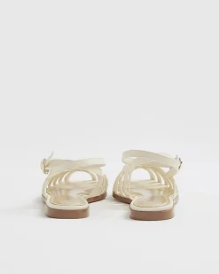 Cream Faux Leather Caged Sandals