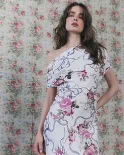 Cream Floral Asymmetric Neck Maxi Slip Dress