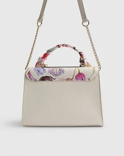 Cream Floral Charm Tote Bag