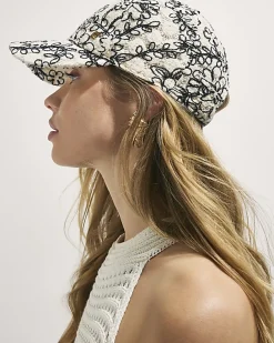 Cream Floral Crochet baseball Cap
