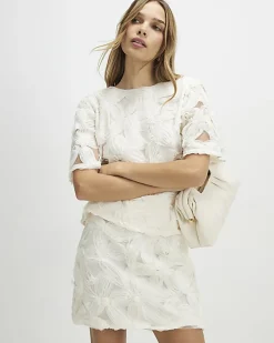 Cream Floral 3D Mini Skirt