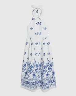Cream Floral Halter Neck Maxi Shirt Dress