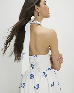 Cream Floral Halter Neck Maxi Shirt Dress