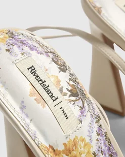 Cream Floral Heeled Sandals