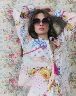 Cream Floral Patchwork Print Cotton Shirt