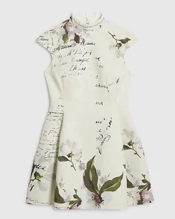 Cream Floral Print Mini Dress