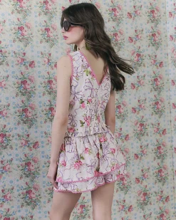 Cream Floral Printed Cotton Corset Top