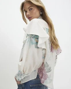Cream Floral Pussybow Blouse