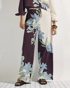 Cream Floral Wide Leg Beach Trousers