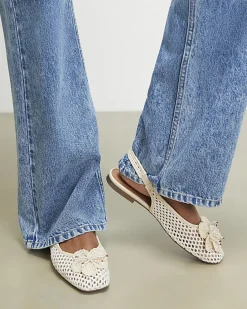 Cream Flower Crochet Flat Slingback Shoes