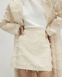 Cream Fringed Mini Skirt