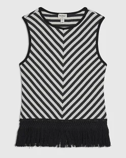 Cream Fringed Stripe Tank Top