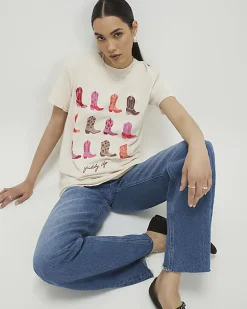 Cream Giddy Up Embroidered T-shirt
