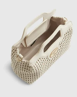 Cream Grab Handle Weave Tote Bag