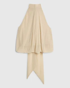 Cream Halter Neck Bubble Hem Crop Top