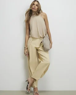 Cream Halter Neck Bubble Hem Crop Top