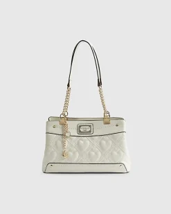 Cream Heart Chain Handle Shoulder Bag