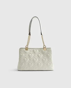 Cream Heart Chain Handle Shoulder Bag