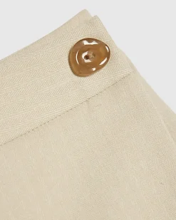 Cream Herringbone Button Detail Wrap Skort