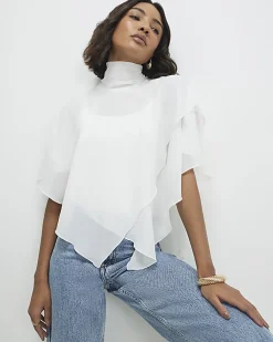 Cream High Neck Ruffle Cape
