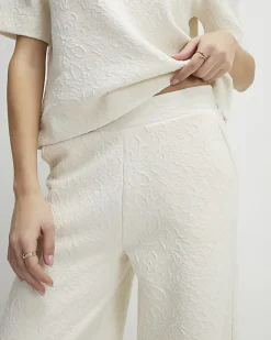 Cream Jacquard Texture Wide Leg Trousers