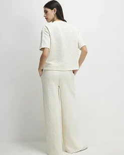 Cream Jacquard Texture Wide Leg Trousers
