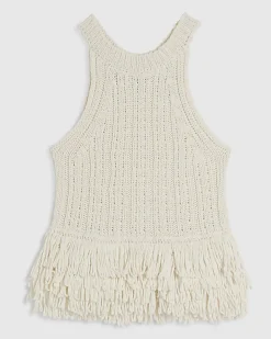 Cream Knitted Fringe Trim Vest Top
