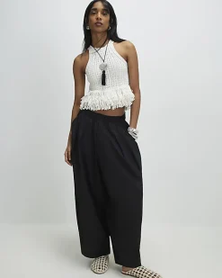 Cream Knitted Fringe Trim Vest Top