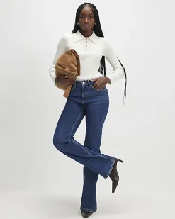 Cream Knitted Long Sleeve Polo Top