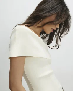 Cream Knitted One Shoulder Bardot Top