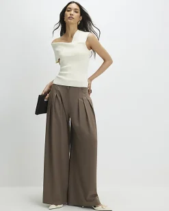 Cream Knitted One Shoulder Bardot Top