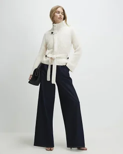 Cream Knitted Tie Waist Ribbed Cardigan
