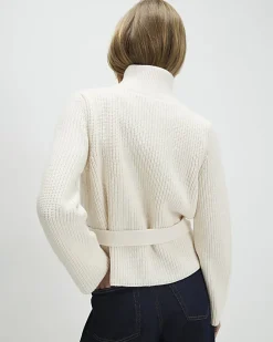Cream Knitted Tie Waist Ribbed Cardigan