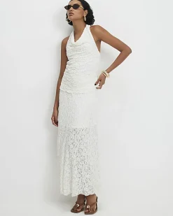 Cream Lace Halter Cowl Neck Top