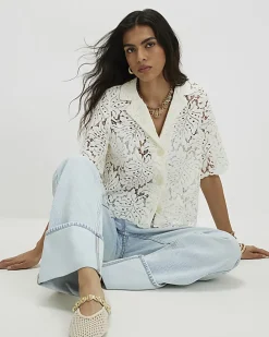 Cream Lace Short Sleeve Shirt