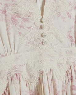 Cream Lace Trim Floral Cotton Mini Dress