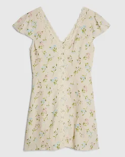 Cream Lace Trim Floral Print Mini Dress