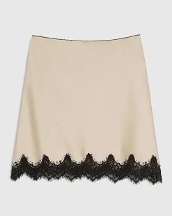 Cream Lace Trim Satin Mini Skirt