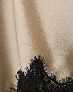 Cream Lace Trim Satin Mini Skirt