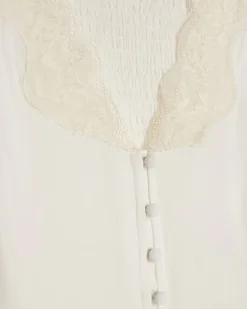 Cream Lace Trim Short Sleeve Blouse