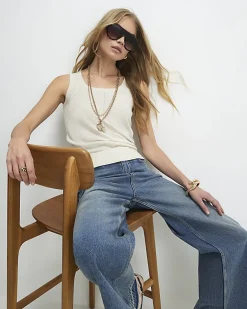 Cream Linen Blend Knitted Vest Top