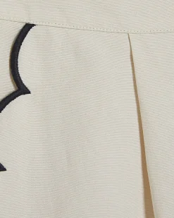 Cream Linen Blend Scallop Wide Leg Trousers