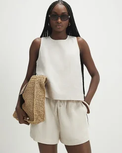 Cream Linen Blend Shorts