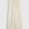 Cream Linen Blend Striped Drawstring Trousers