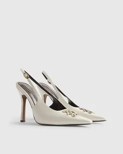 Cream Logo Slingback Court Heels