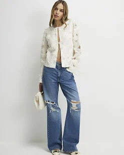 Cream Long Sleeve 3D Floral Jacket