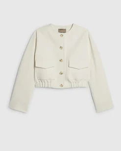 Cream Long Sleeve Pocket Detail Bomber Jacket