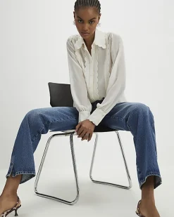Cream Long Sleeve Scallop Trim Shirt