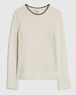 Cream Long Sleeve Whipstitch Trim Top